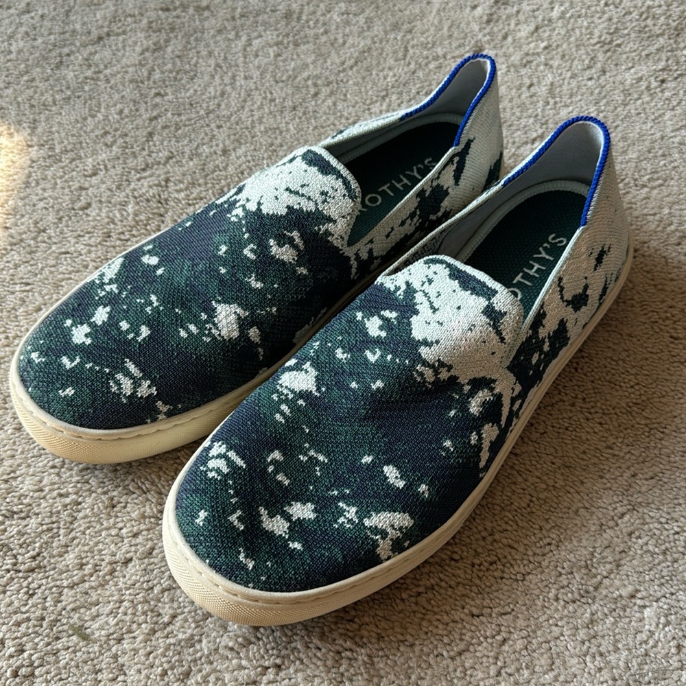 Rothy’s Slip On Sneakers 11 blue green white